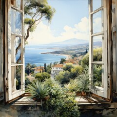 Fototapeta na wymiar Coastal View from a Window