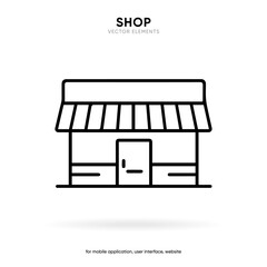 Shop flat black and colorful icons. Thin line symbol for design logo or icon. Visit card shopping, etc. Single high-quality outline symbol for web page or mobile app. Shop outline pictogram.