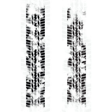 Black and grey halftone tire track silhouettes