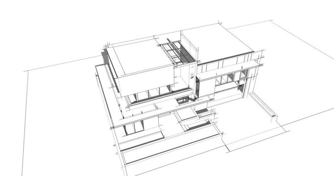 House building architectural sketch 3d rendering