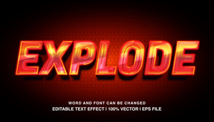 Explode editable text effect template, red glossy neon light futuristic style typeface, premium vector