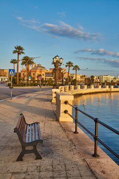 Bari seafront. Colorful amazing sunset. Coastline and city view.