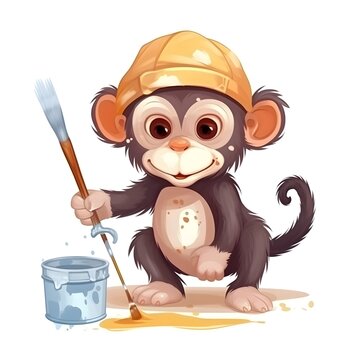 a cartoon monkey holding a paint brush