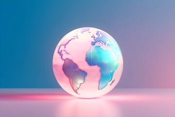 a globe with a pink and blue light