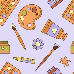Retro style seamless vector pattern with art supplies