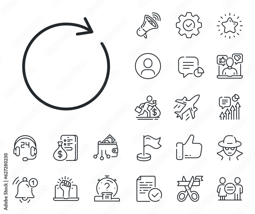 Poster rotation arrow sign. salaryman, gender equality and alert bell outline icons. refresh line icon. res