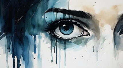 A eye of a woman that portrays sadness and many struggles of life 