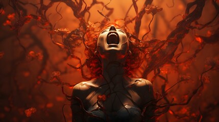 A woman screaming and looking at sky for peace in life -Generative AI
