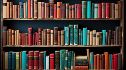 Fototapeta premium Home Library Scene, Bookshelf Overflowing with Various Books