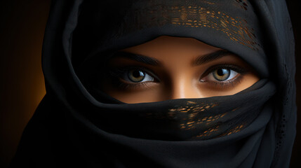 Portrait of a Muslim Woman with Veil and Beautiful Eyes