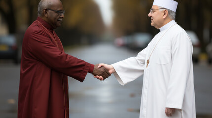 Different Religions Uniting and Shaking Hands in Harmony