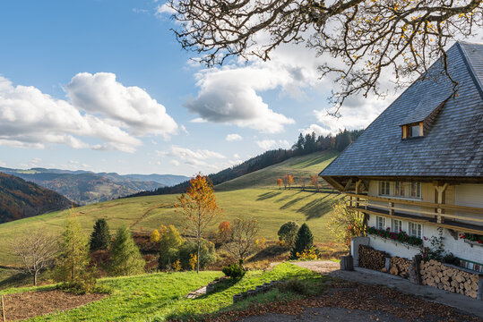 Historic Black Forest farm house in Muggenbrunn near Todtnau, Black Forest, Loerrach district, Baden-Wuerttemberg, Germany (photographed from public space)