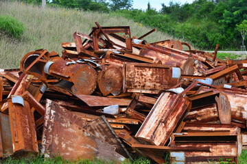 piled up rusted steel waste