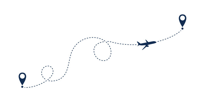 airplane route line starting point and destination isolated on white vector illustration EPS10