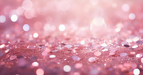 Pink gold, pink rose bokeh,circle abstract light background,Pink Gold shining lights, sparkling glittering Valentines day,women day,event lights romantic backdrop.Blurred abstract holiday background