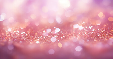 Pink gold, pink rose bokeh,circle abstract light background,Pink Gold shining lights, sparkling glittering Valentines day,women day,event lights romantic backdrop.Blurred abstract holiday background