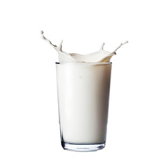 A glass of milk with splash isolated on transparent background with empty space Generative AI