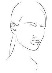 Portrait by line. Drawing of a woman. Artistic drawing of the female face line.