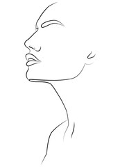 Portrait by line. Drawing of a woman. Artistic drawing of the female face line.