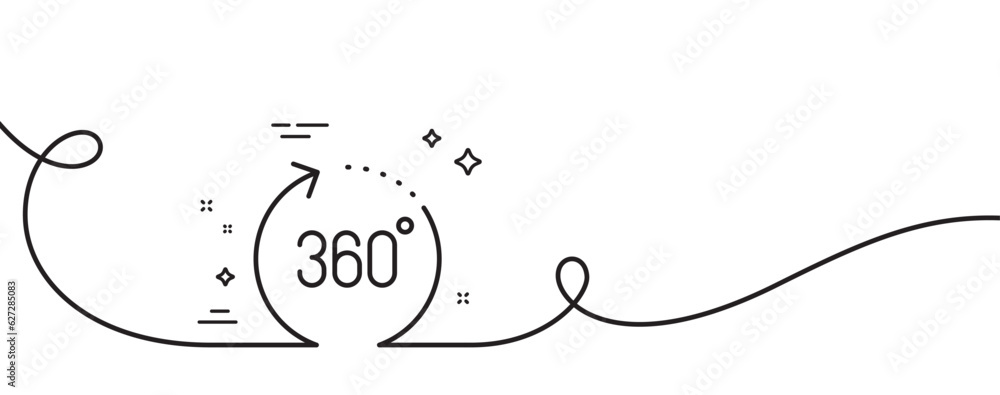 Aufkleber 360 degrees line icon. continuous one line with curl. panoramic view sign. vr technology simulation 