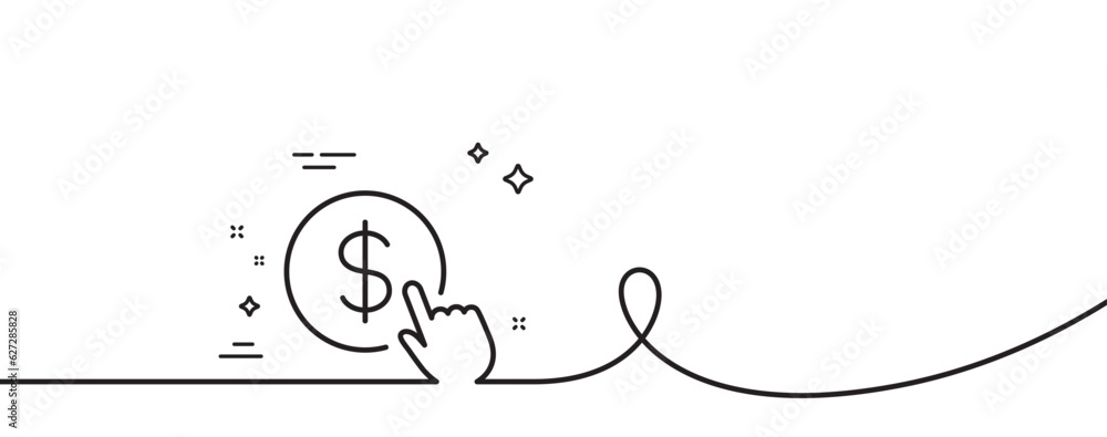 Poster hand click line icon. continuous one line with curl. currency exchange sign. cursor pointer symbol. 
