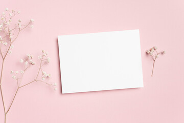 Wedding invitation or greeting card mockup, blank mockup with copy space