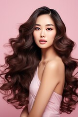 Naklejka premium Close-up portrait of young asian beauty woman with curly hair
