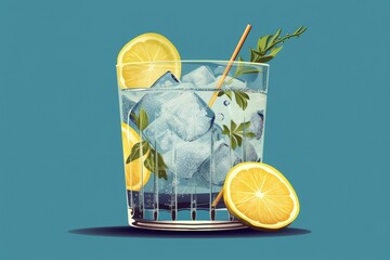 cold gin tonic drink illustration - obrazy, fototapety, plakaty