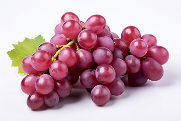 Fototapeta premium Bunch of red grapes with leaves isolated on white background.