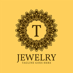 letter T circular vintage border initial vector logo design