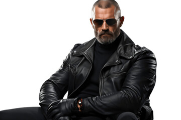 Badass Bouncer with Leather Jacket and Sunglasses on Transparent Background. AI