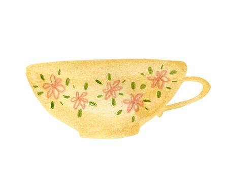 Original watercolor is hand drawn illustration  cute cups for design and print