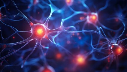 neuronal cells are shown in a background, in the style of photorealistic details,light and color effects