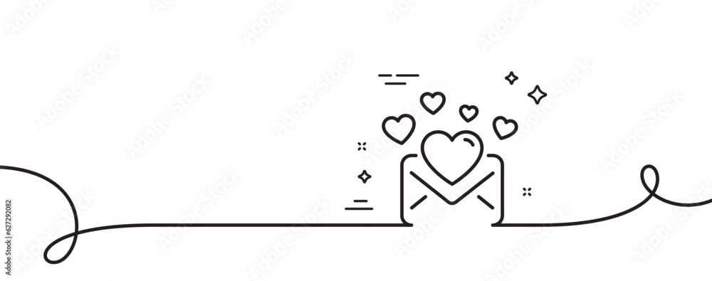 Poster love mail line icon. continuous one line with curl. valentines message correspondence sign. e-mail s