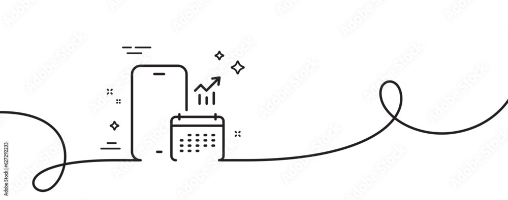 Poster phone calendar line icon. continuous one line with curl. smartphone app sign. cellphone mobile devic
