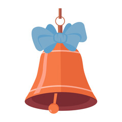 Bell with a bow. Isolated bell, isolated bow.