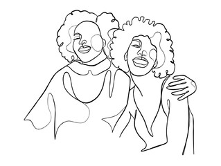 Continuous one line drawing of girl best friends illustration. Vector illustration.
