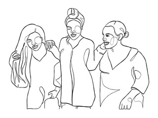 Continuous one line drawing of girl best friends illustration. Vector illustration.