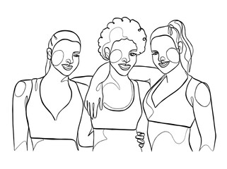 Continuous one line drawing of girl best friends illustration. Vector illustration.