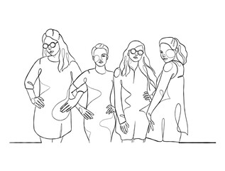 Fototapeta na wymiar Continuous one line drawing of girl best friends illustration. Vector illustration.