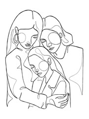 Continuous one line drawing of girl best friends illustration. Vector illustration.