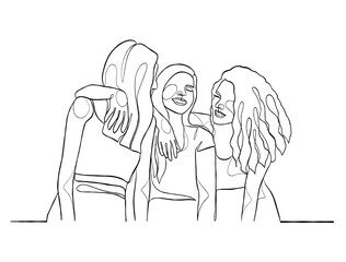 Continuous one line drawing of girl best friends illustration. Vector illustration.