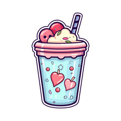 020. milkshake  sticker cool colors kawaii clip art illustration. Transparent background. Generative Ai