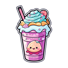 021. milkshake  sticker cool colors kawaii clip art illustration. Transparent background. Generative Ai