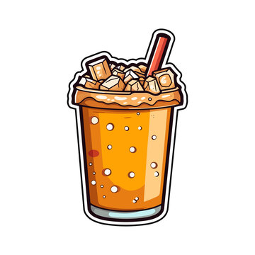 029. iced tea  sticker cool colors kawaii clip art illustration. Transparent background. Generative Ai