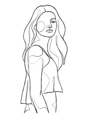 Continuous one line drawing of minimalist woman. Vector illustration.