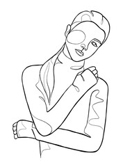 Continuous one line drawing of minimalist woman. Vector illustration.