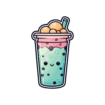 recommend clip art: 060. boba drink  sticker cool colors kawaii clip art illustration. Transparent background. Generative Ai