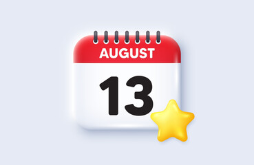13th day of the month icon. Calendar date 3d icon. Event schedule date. Meeting appointment time. 13th day of August month. Calendar event reminder date. Vector