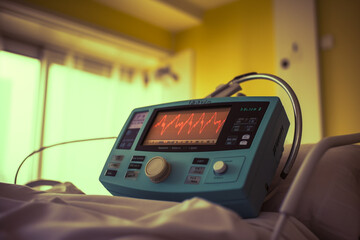 Obraz premium Heart rate ECG pulse monitor screen for surgery operation room in hospital Generative AI